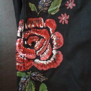 CACHE' Black Floral Embroidered Pants Size:6 (stretch) Brand New-Never Worn